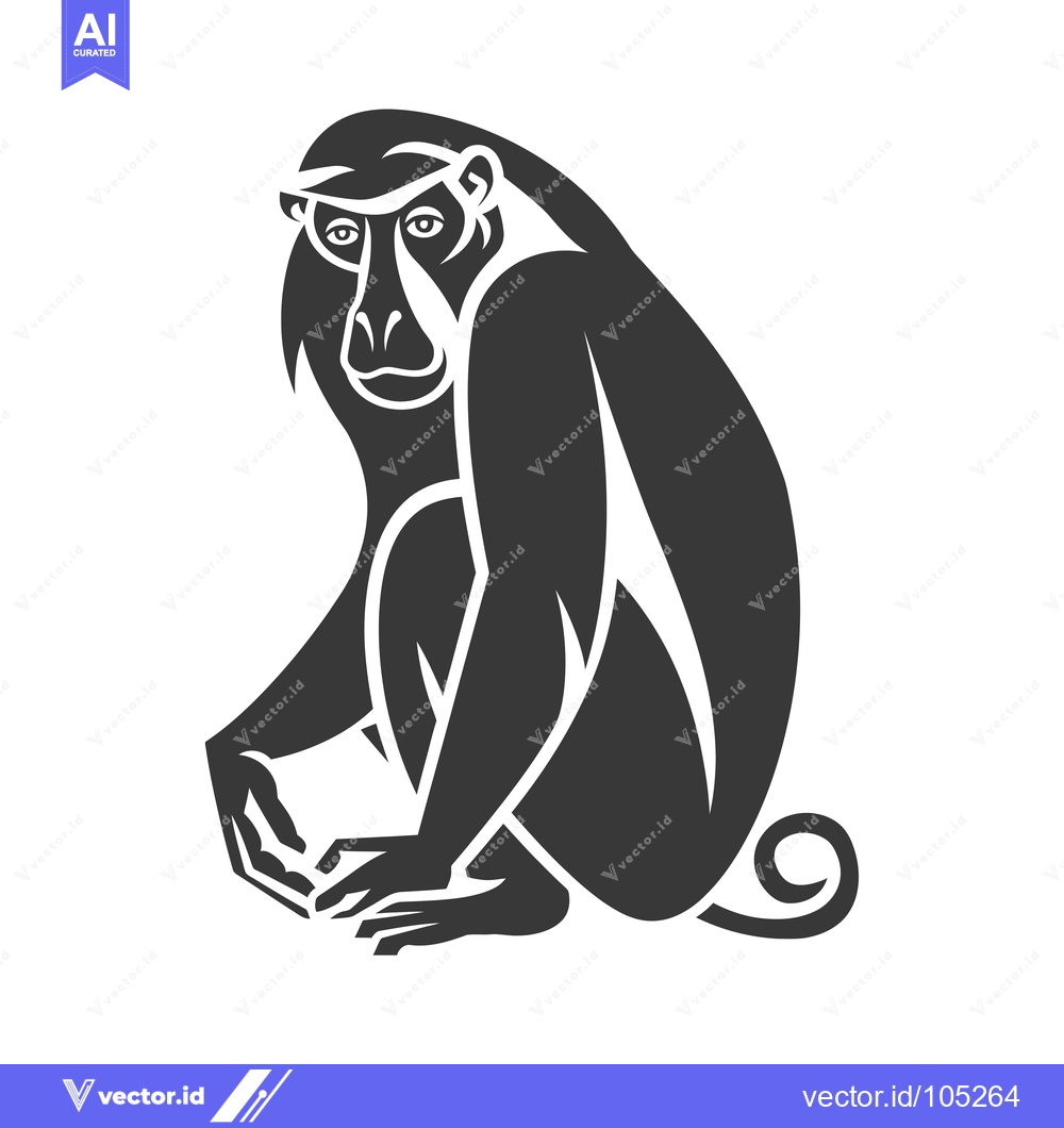 Premium Vector dari Stylized Black and White Illustration of a Sitting Monkey