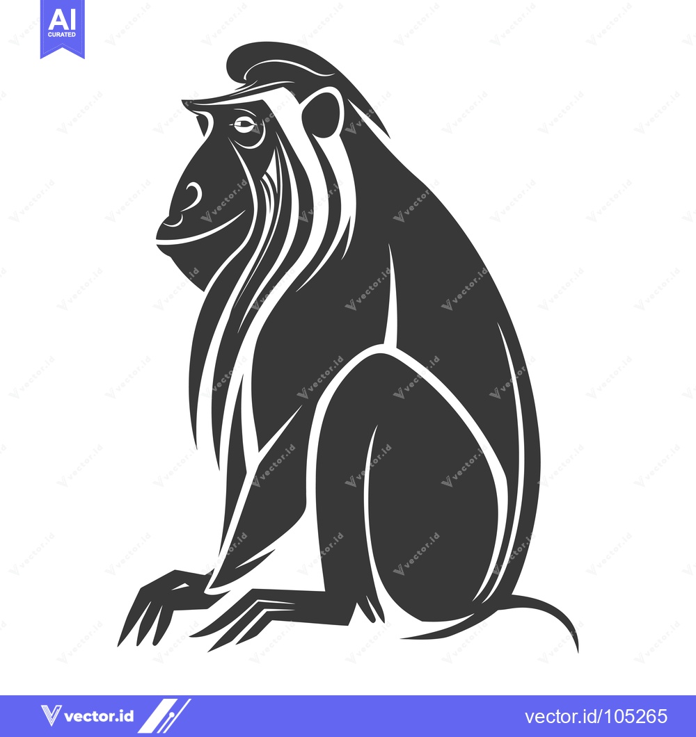 Premium Vector dari Stylized Black and White Illustration of a Sitting Monkey