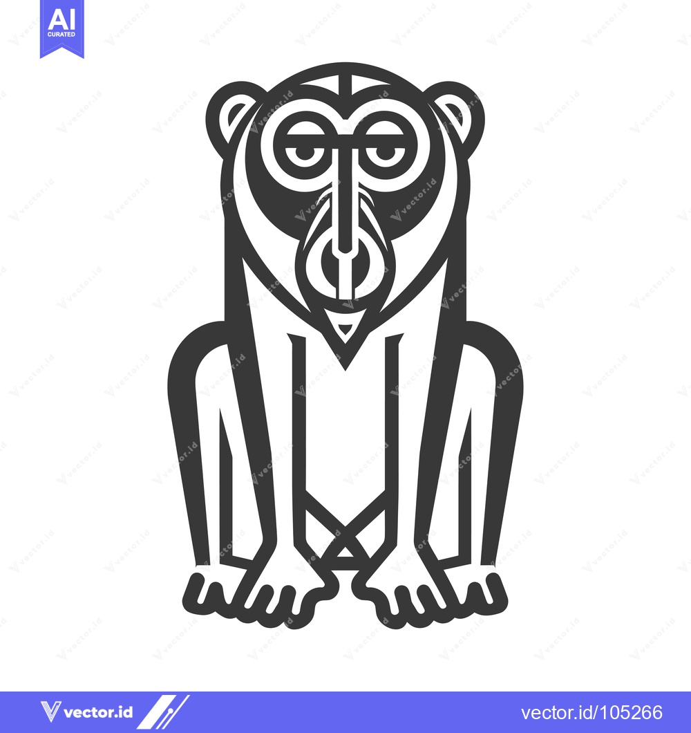 Premium Vector dari Stylized Black and White Illustration of a Sitting Monkey
