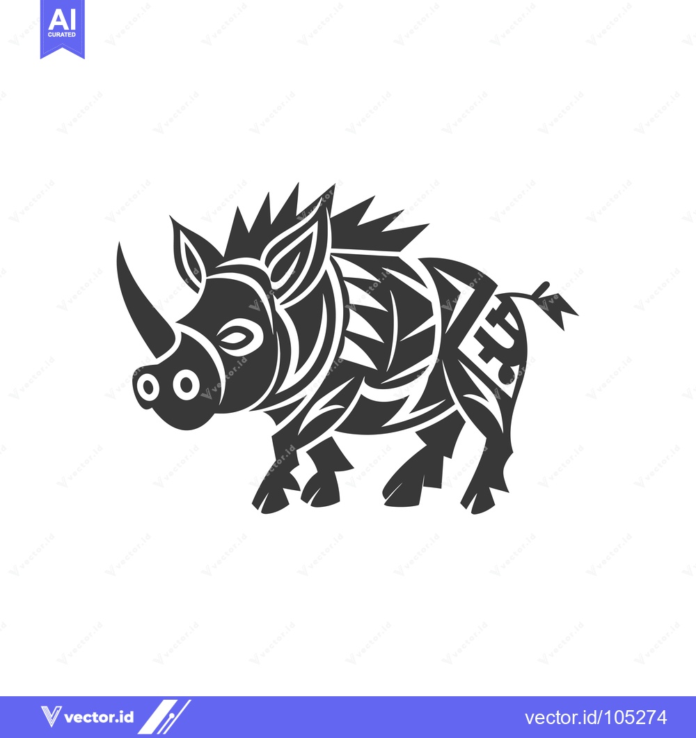 Premium Vector of Stylized Black and White Illustration of a Wild Boar