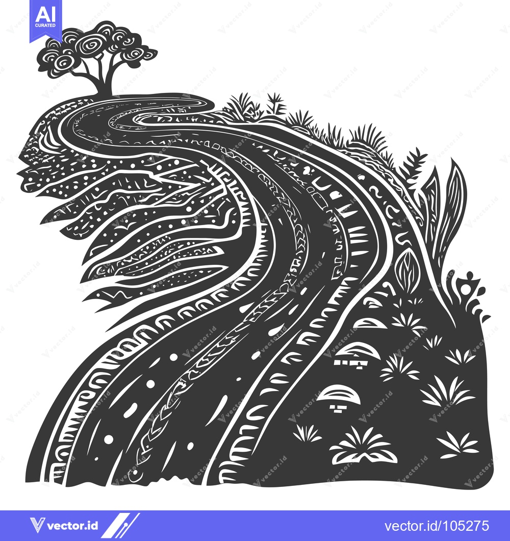 Premium Vector of Stylized Black and White Illustration of a Winding Path Through a Fore