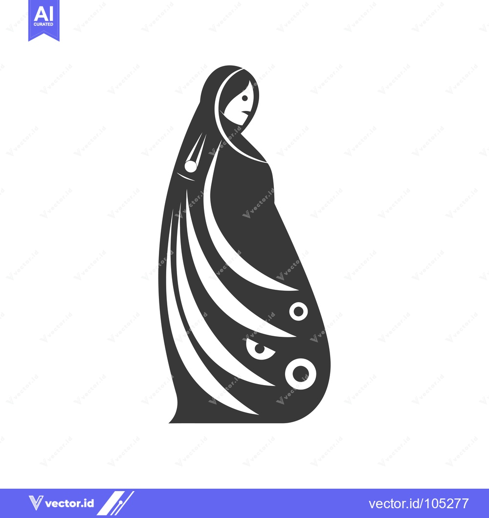 Premium Vector of Stylized Black and White Illustration of a Woman in a Long Robe with A