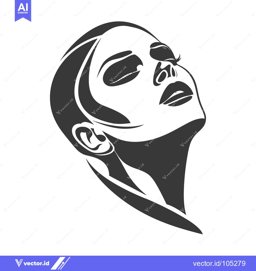 Premium Vector of Stylized Black and White Illustration of a Woman's Face Tilted Upward