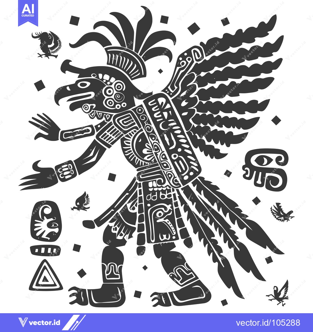 Premium Vector dari Stylized Black and White Image of a Feathered Avian Figure with Smalle