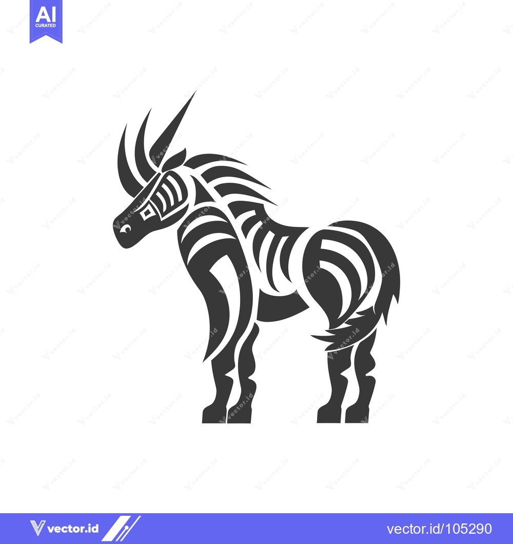 Premium Vector of Stylized Black and White Image of a Wild Ox