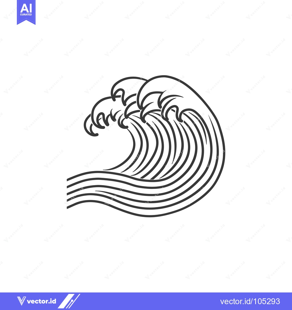 Premium Vector dari Stylized Black and White Line Art Illustration of a Single Wave
