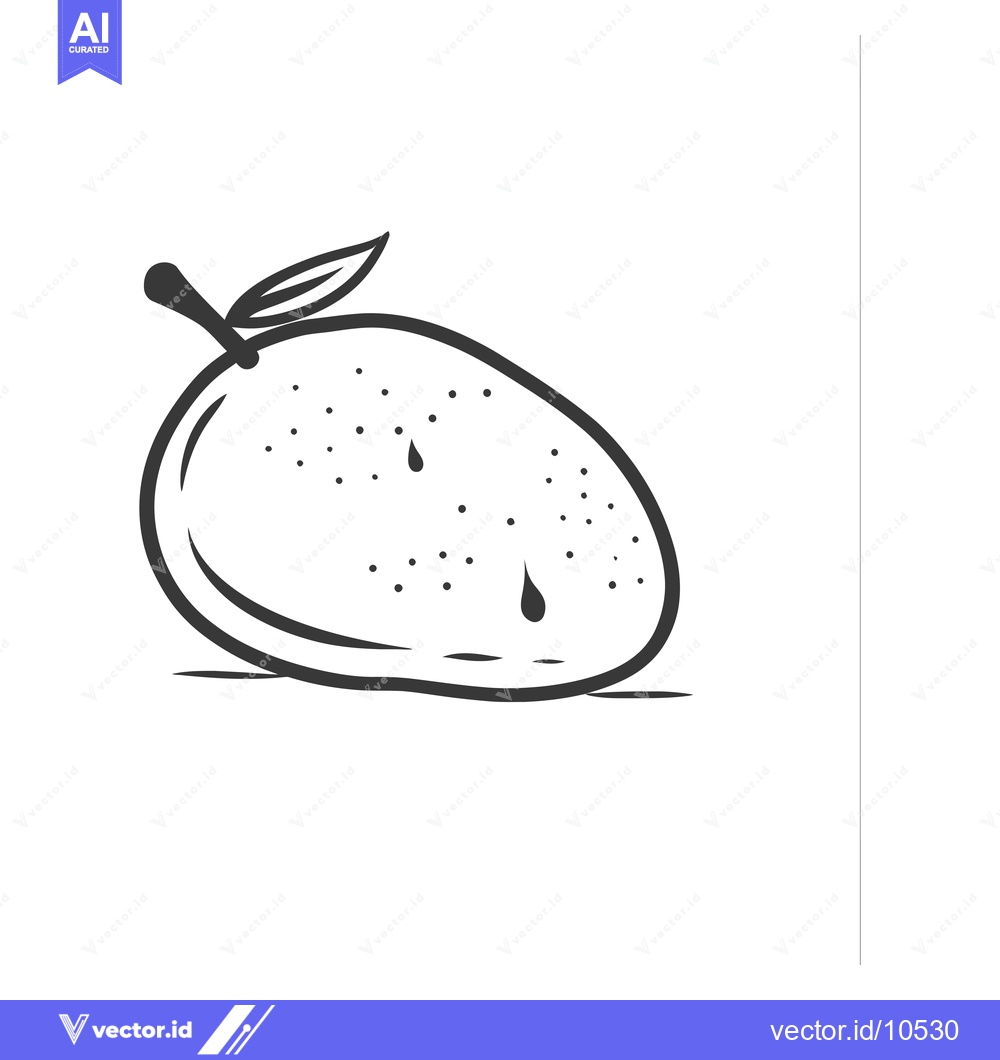 Premium Vector of A Black and White Line Drawing of a Mango with a Stem and Drops of Jui