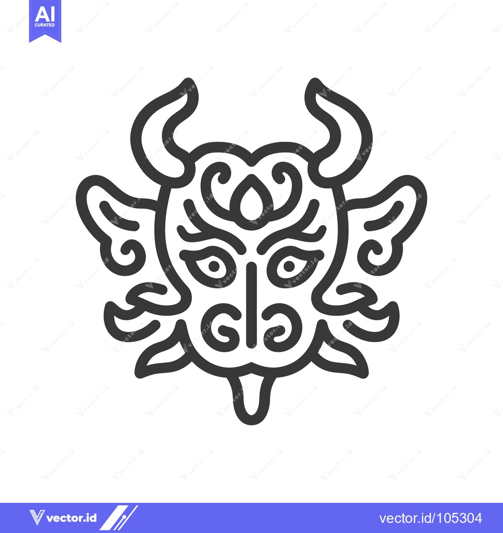 Premium Vector dari Stylized Black and White Outline of a Mythical Beast Face