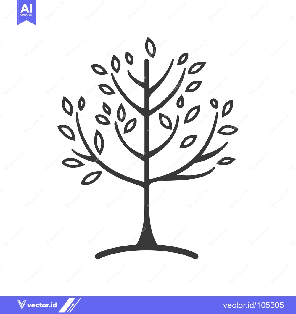 Premium Vector dari Stylized Black and White Outline Tree with Leaves