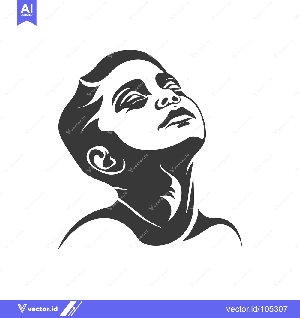 Premium Vector of Stylized Black and White Portrait of a Person Looking Up