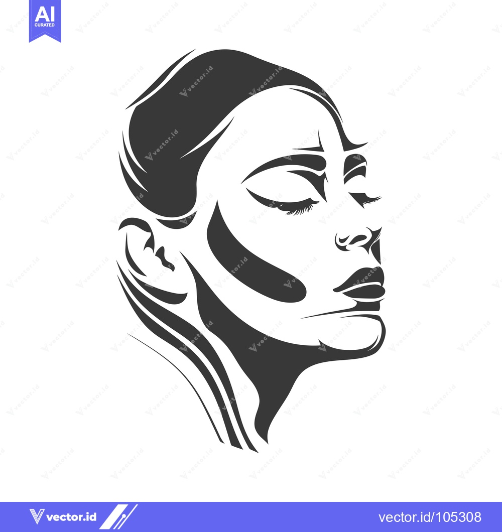 Premium Vector of Stylized Black and White Portrait of a Woman with Closed Eyes
