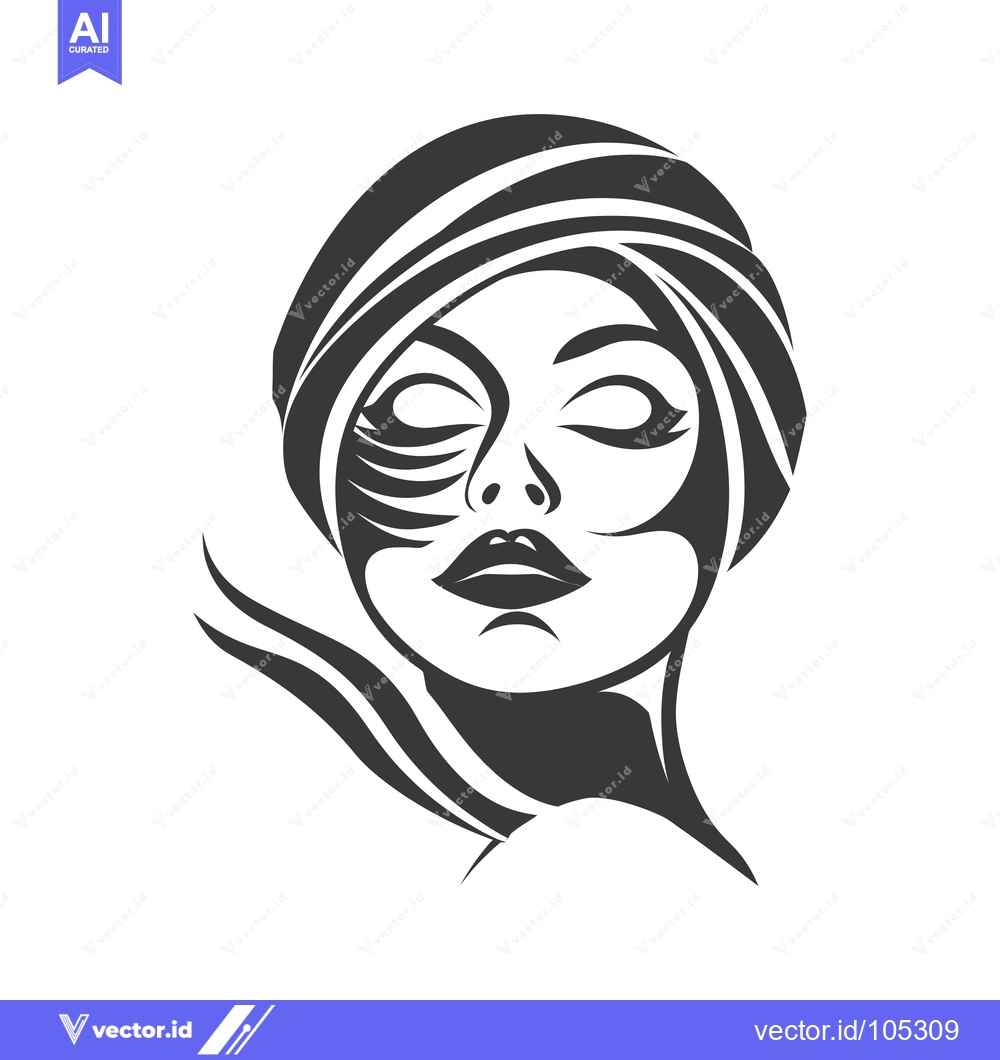 Premium Vector dari Stylized Black and White Portrait of a Woman with Closed Eyes