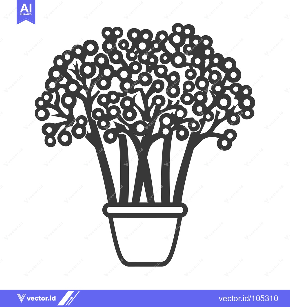 Premium Vector dari Stylized Black and White Potted Plant with Rounded Leaves