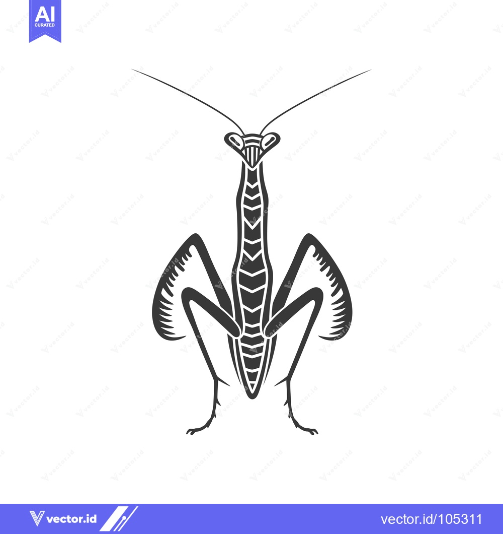 Premium Vector dari Stylized Black and White Praying Mantis Illustration