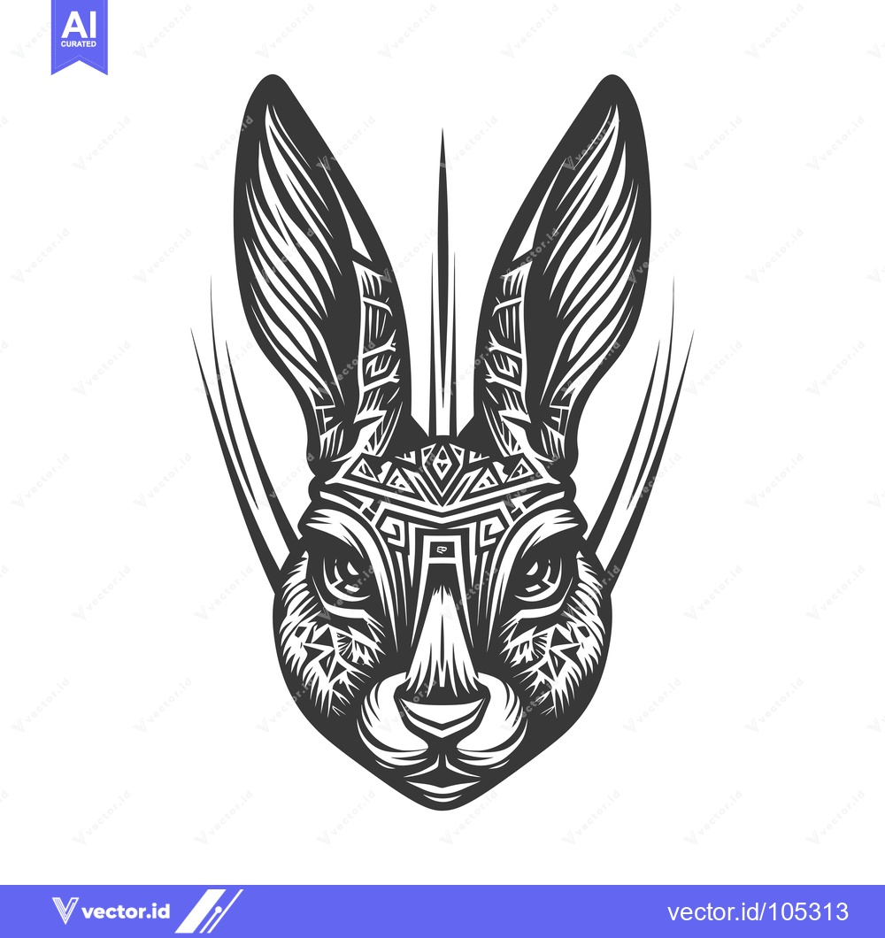 Premium Vector dari Stylized Black and White Rabbit Head with Geometric Design