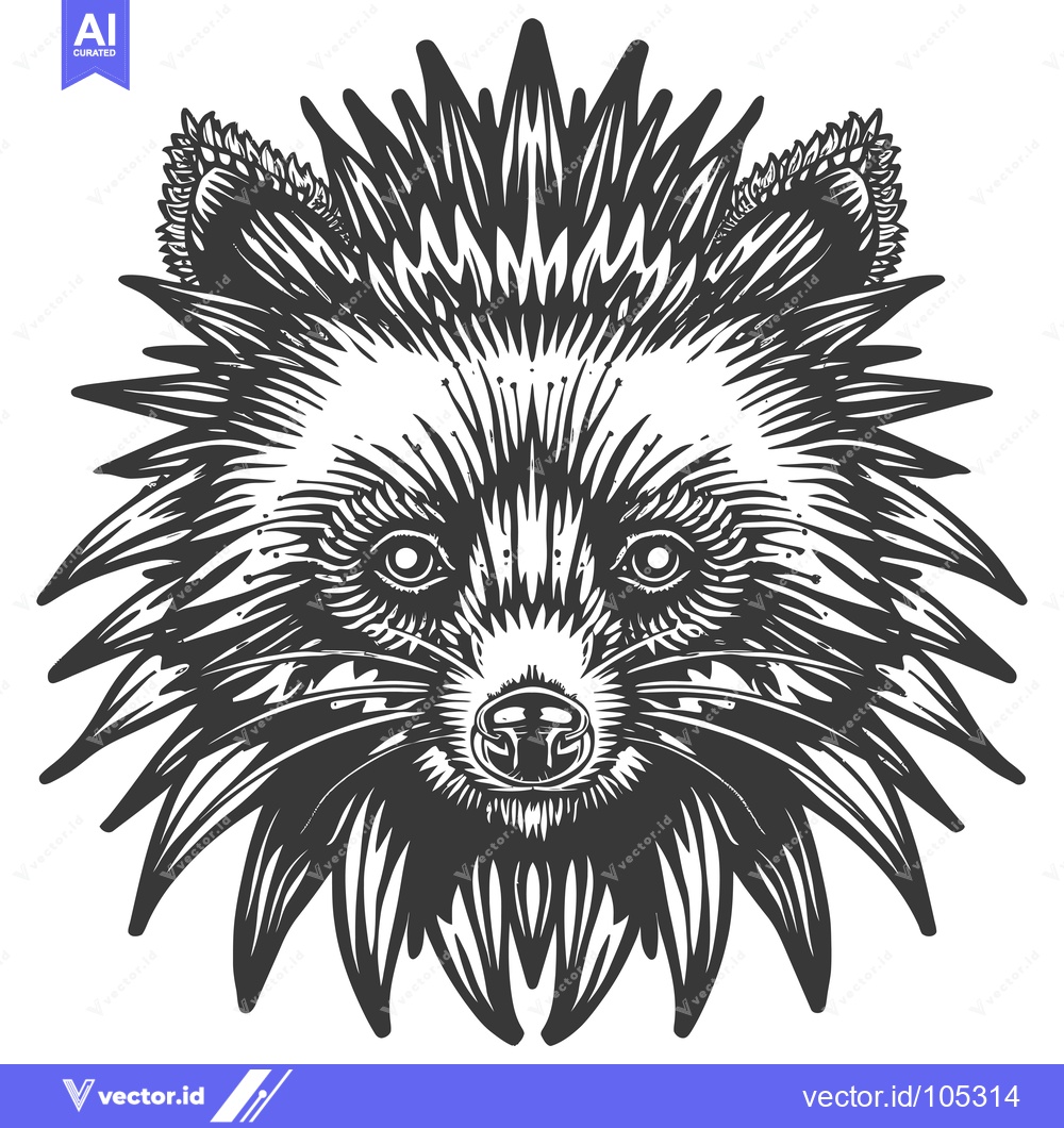 Premium Vector dari Stylized Black and White Raccoon Face with Spiky Fur