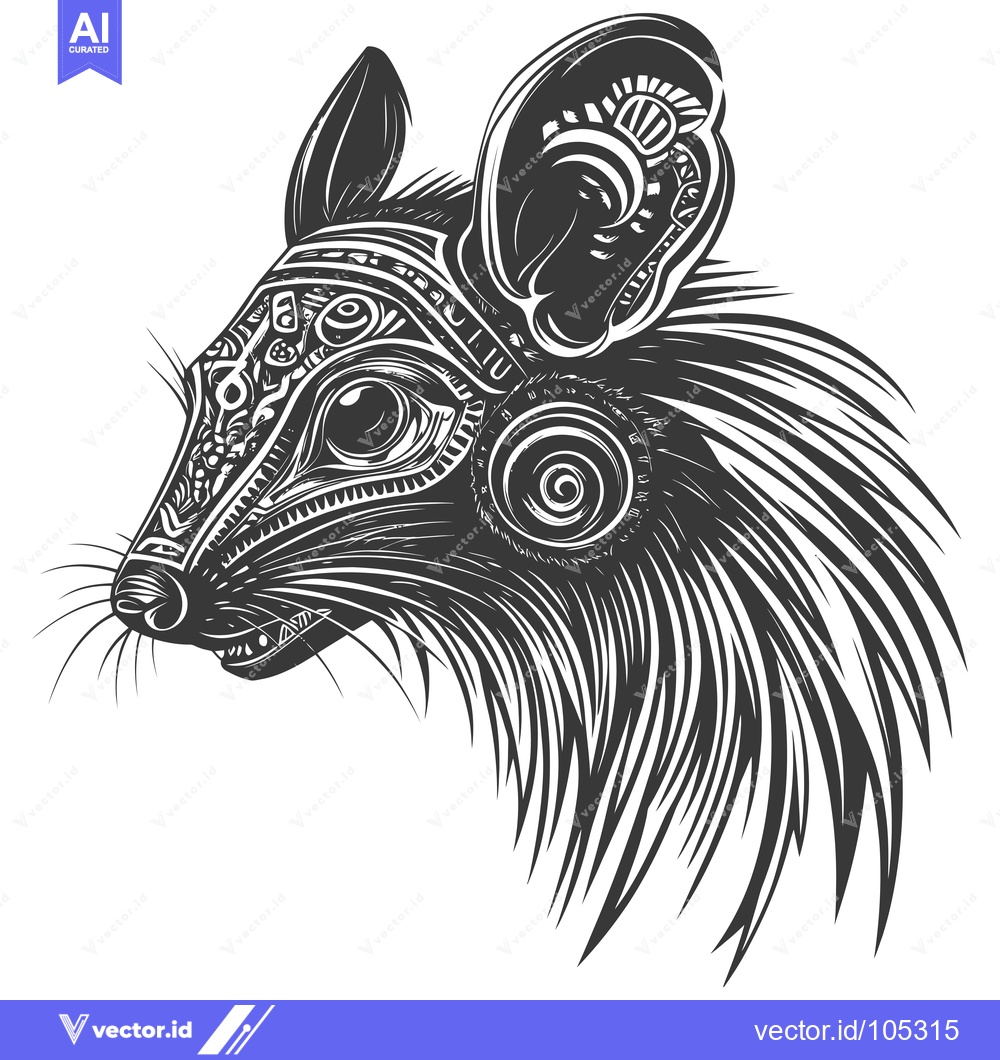 Premium Vector of Stylized Black and White Rat with Geometric Patterns