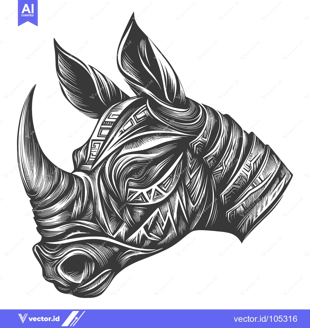 Premium Vector dari Stylized Black and White Rhino Head Illustration