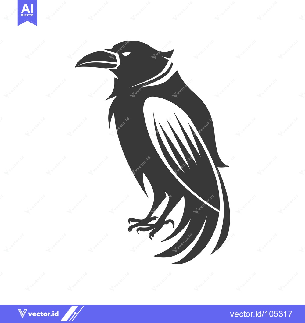 Premium Vector dari Stylized Black and White Silhouette of a Crow