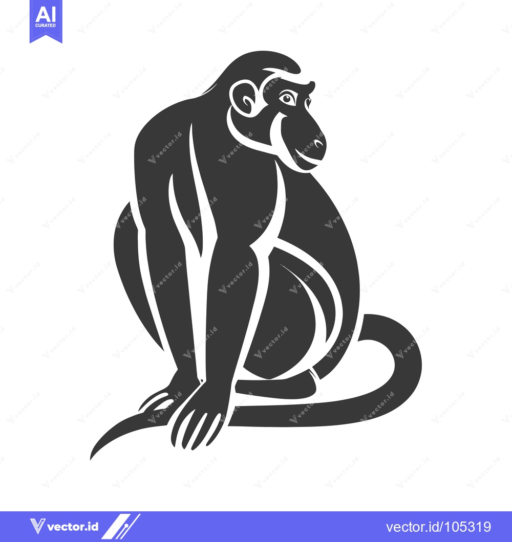 Premium Vector of Stylized Black and White Silhouette of a Monkey Sitting