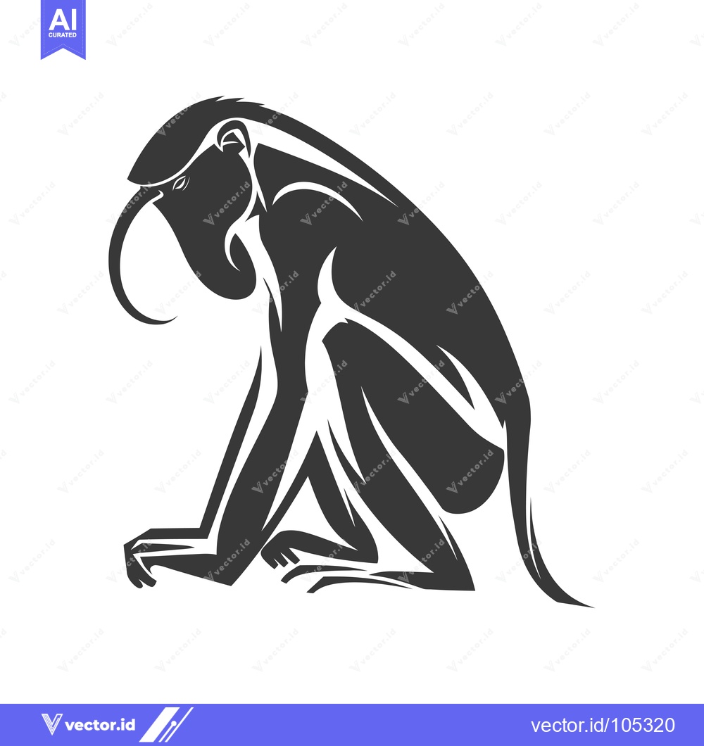 Premium Vector dari Stylized Black and White Silhouette of a Monkey Sitting on Its Haunche