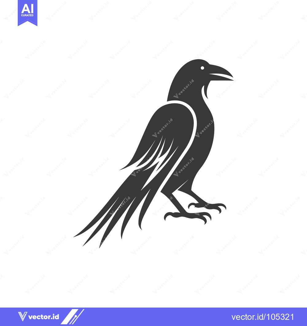 Premium Vector of Stylized Black and White Silhouette of a Raven