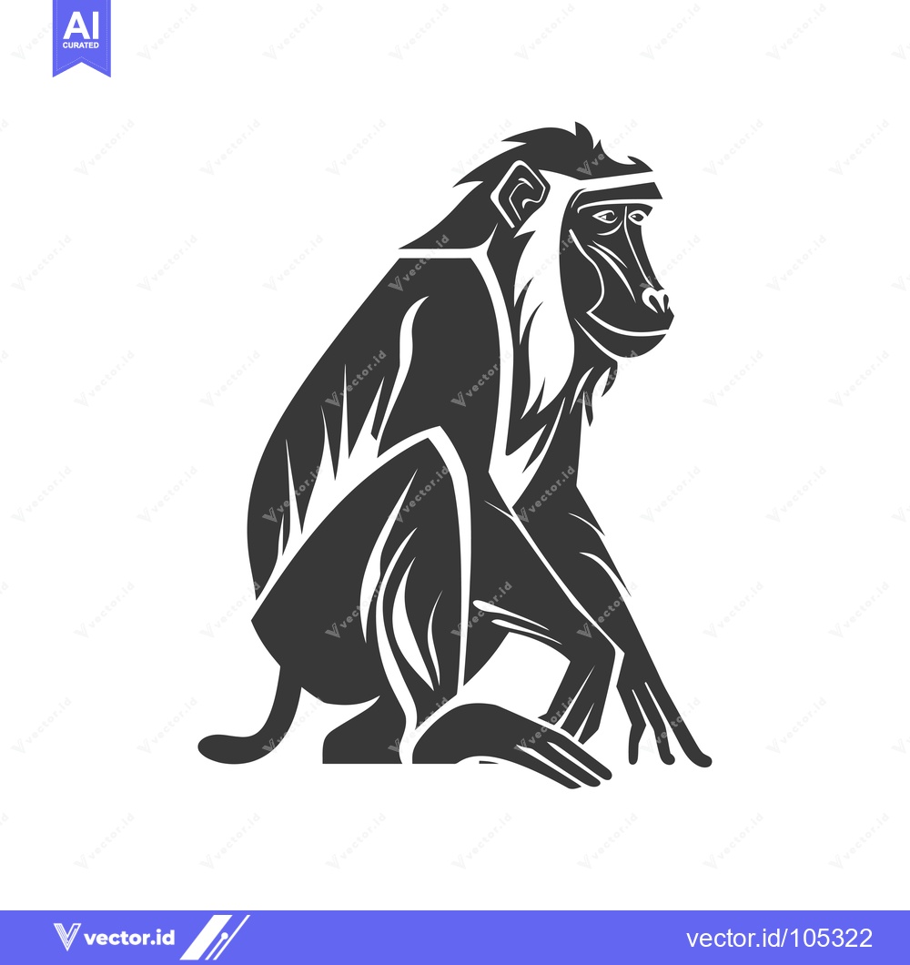 Premium Vector dari Stylized Black and White Silhouette of a Sitting Monkey