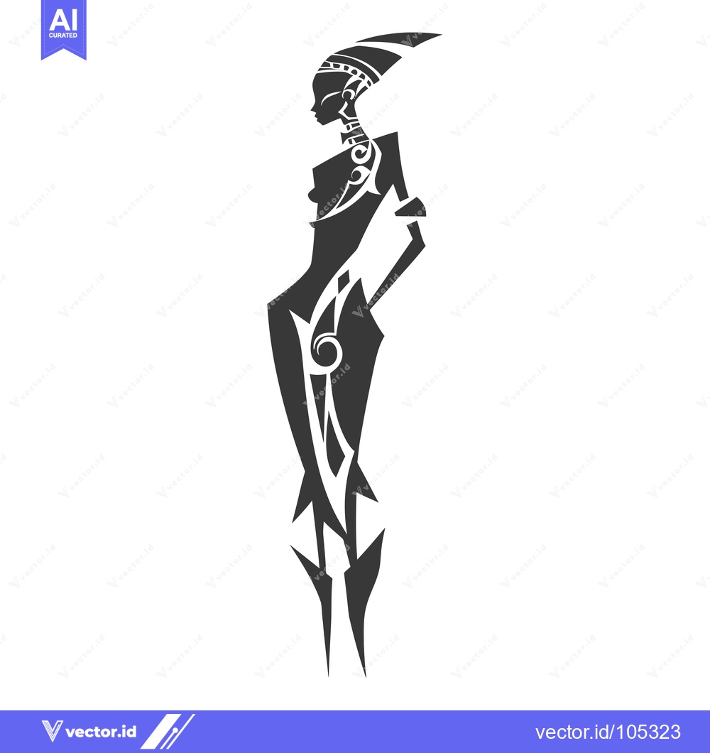 Premium Vector dari Stylized Black and White Silhouette of a Woman with Tribal Patterns