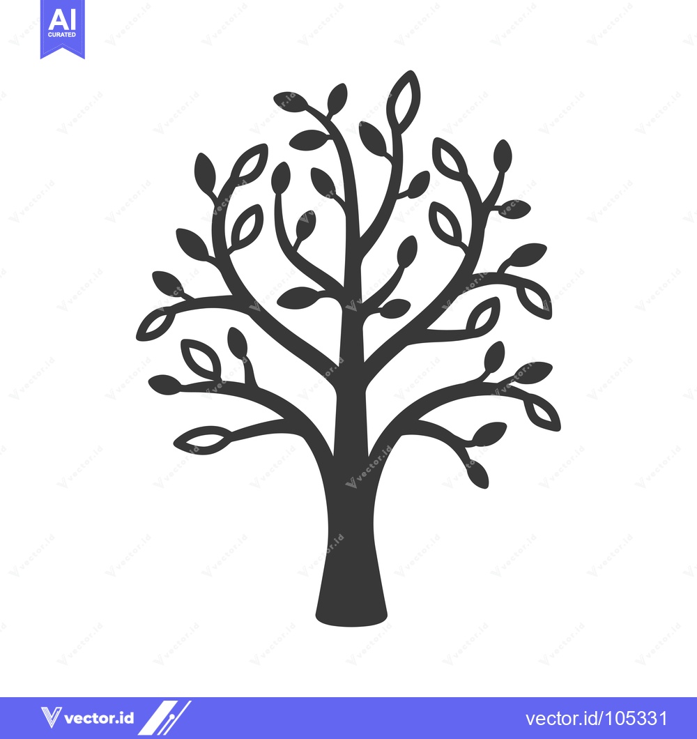 Premium Vector of Stylized Black and White Tree Silhouette with Branches and Leaves