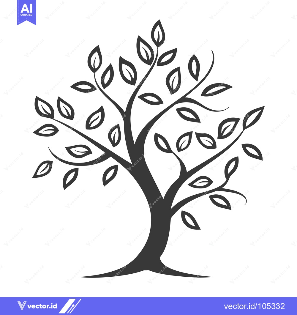 Premium Vector of Stylized Black and White Tree with Leaves