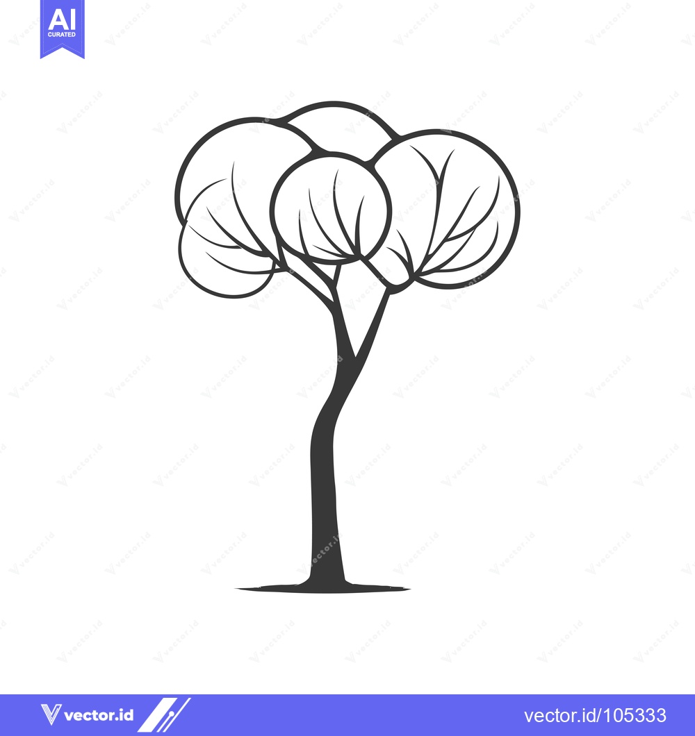 Premium Vector of Stylized Black and White Tree with Rounded Canopy