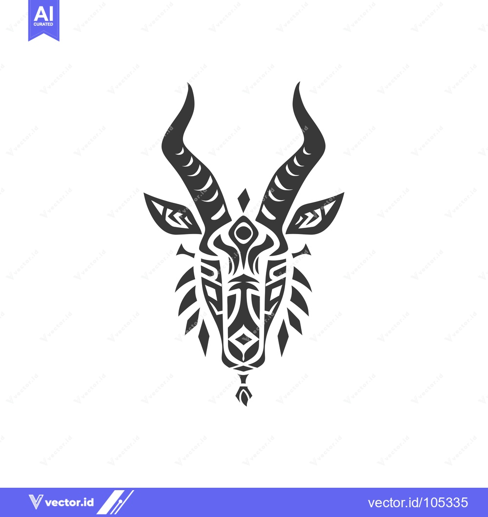 Premium Vector dari Stylized Black and White Tribal Animal Head with Curved Horns