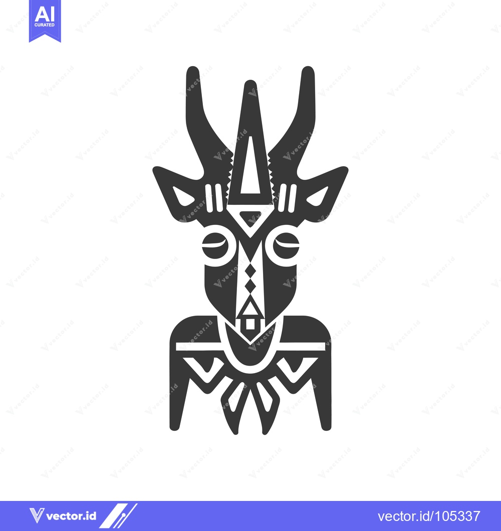 Premium Vector dari Stylized Black and White Tribal Animal Mask with Geometric Patterns