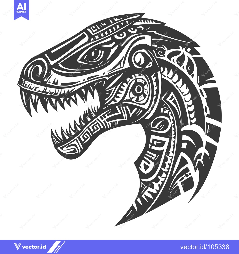 Premium Vector of Stylized Black and White Tribal Dinosaur Head