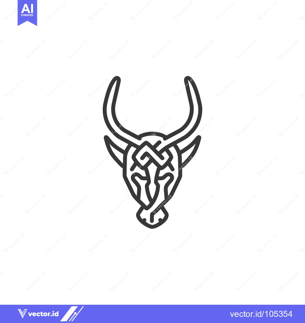 Premium Vector dari Stylized Bull Head with Intertwined Horns and Facial Details