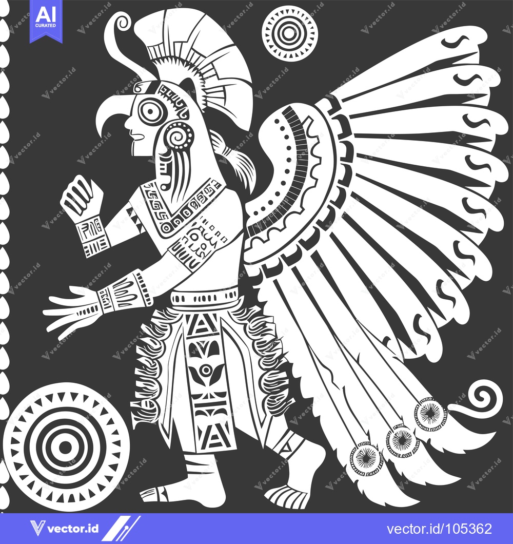 Premium Vector of Stylized Depiction of a Feathered Warrior Figure with Geometric Design