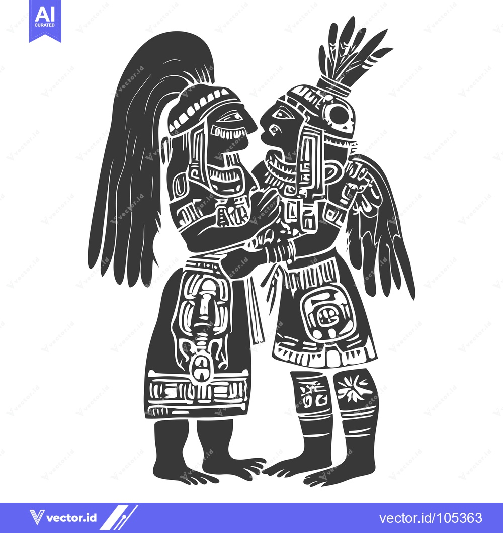 Premium Vector dari Stylized Depiction of Two Aztec Figures in Traditional Attire