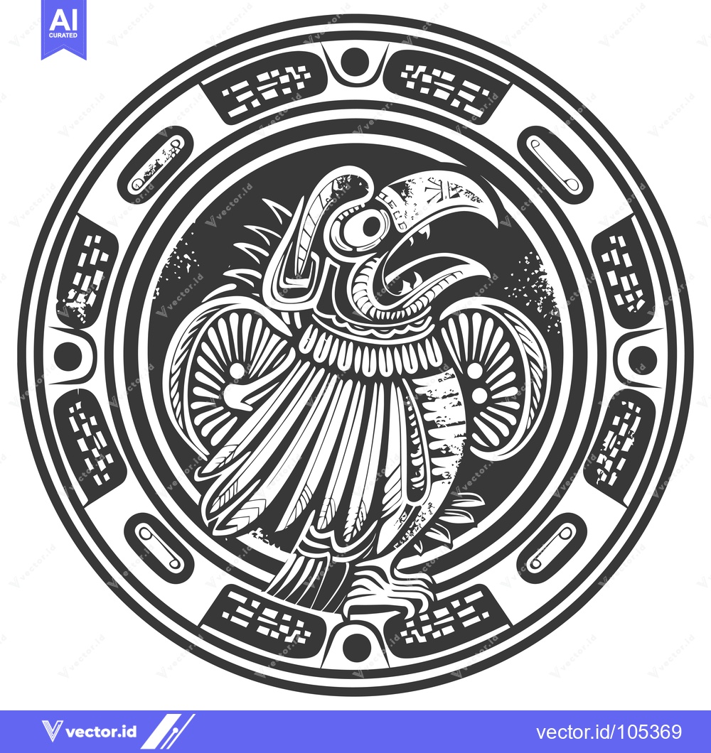 Premium Vector dari Stylized Eagle in a Circular Frame with Geometric Patterns