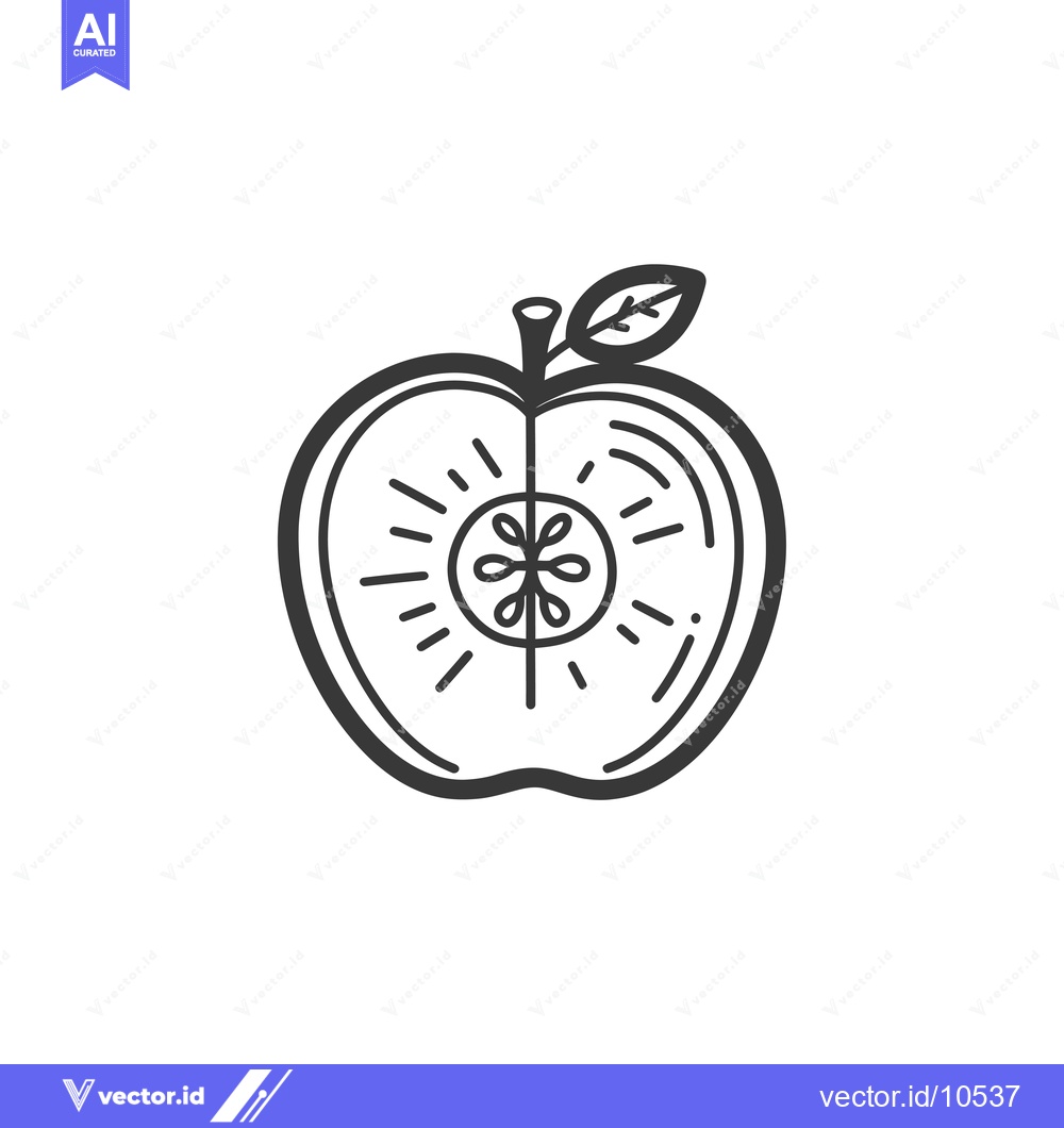 Premium Vector dari A black and white line drawing of an apple cut in half