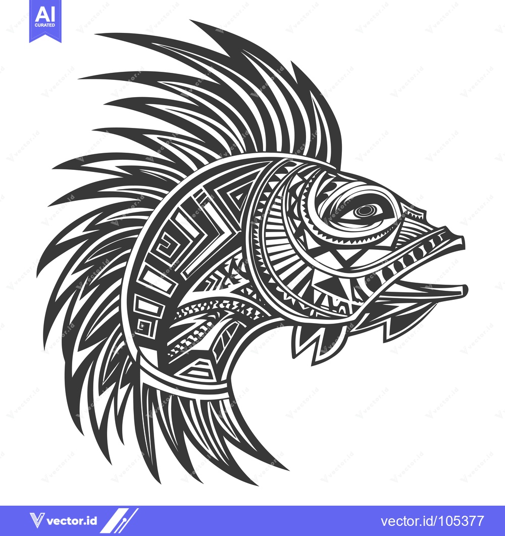 Premium Vector of Stylized Fish with Geometric Patterns and Spiky Crest