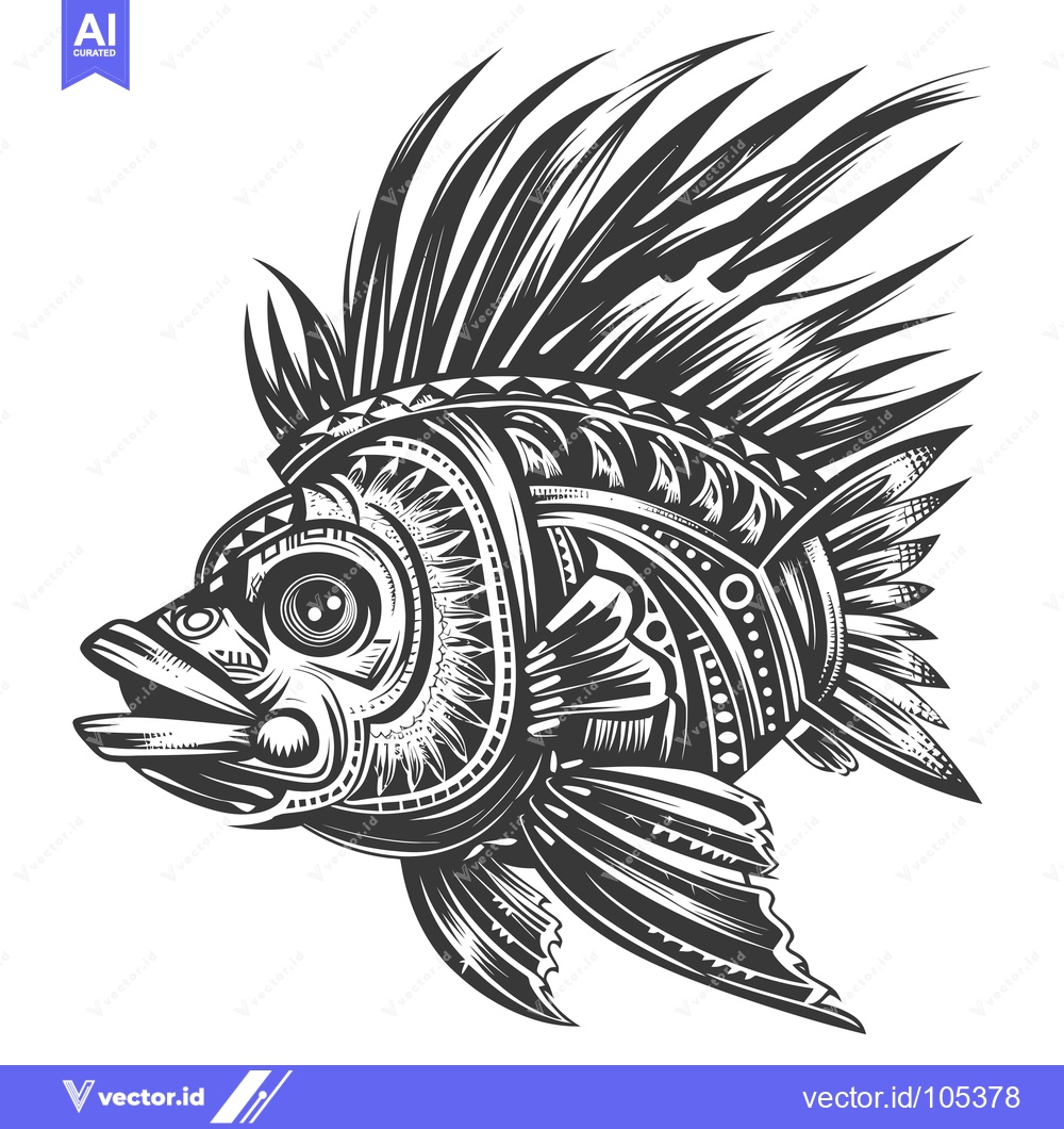 Premium Vector dari Stylized Fish with Geometric Patterns and Spiky Fins