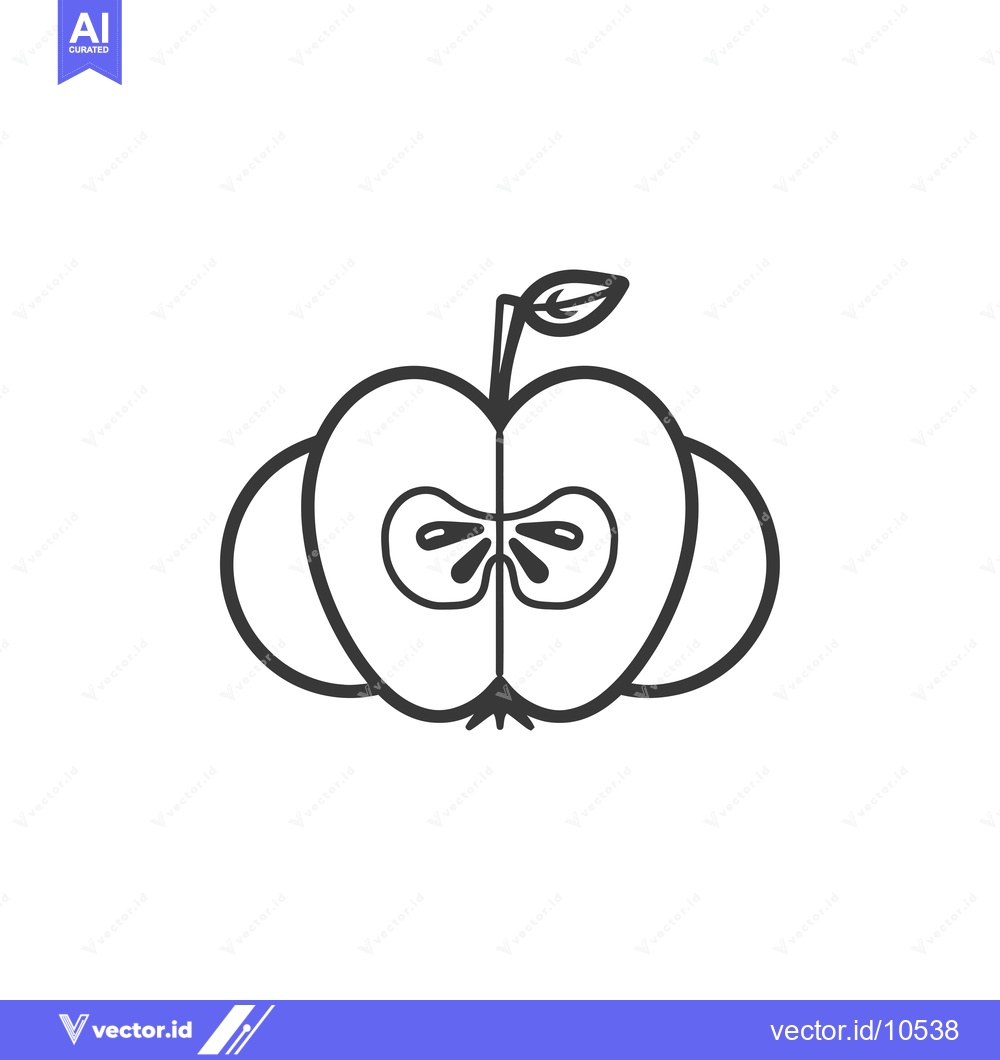 Premium Vector of A Black and White Line Drawing of an Apple Cut in Half