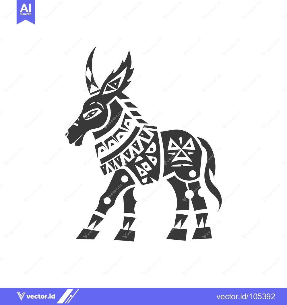 Premium Vector of Stylized Geometric Black and White Donkey Illustration