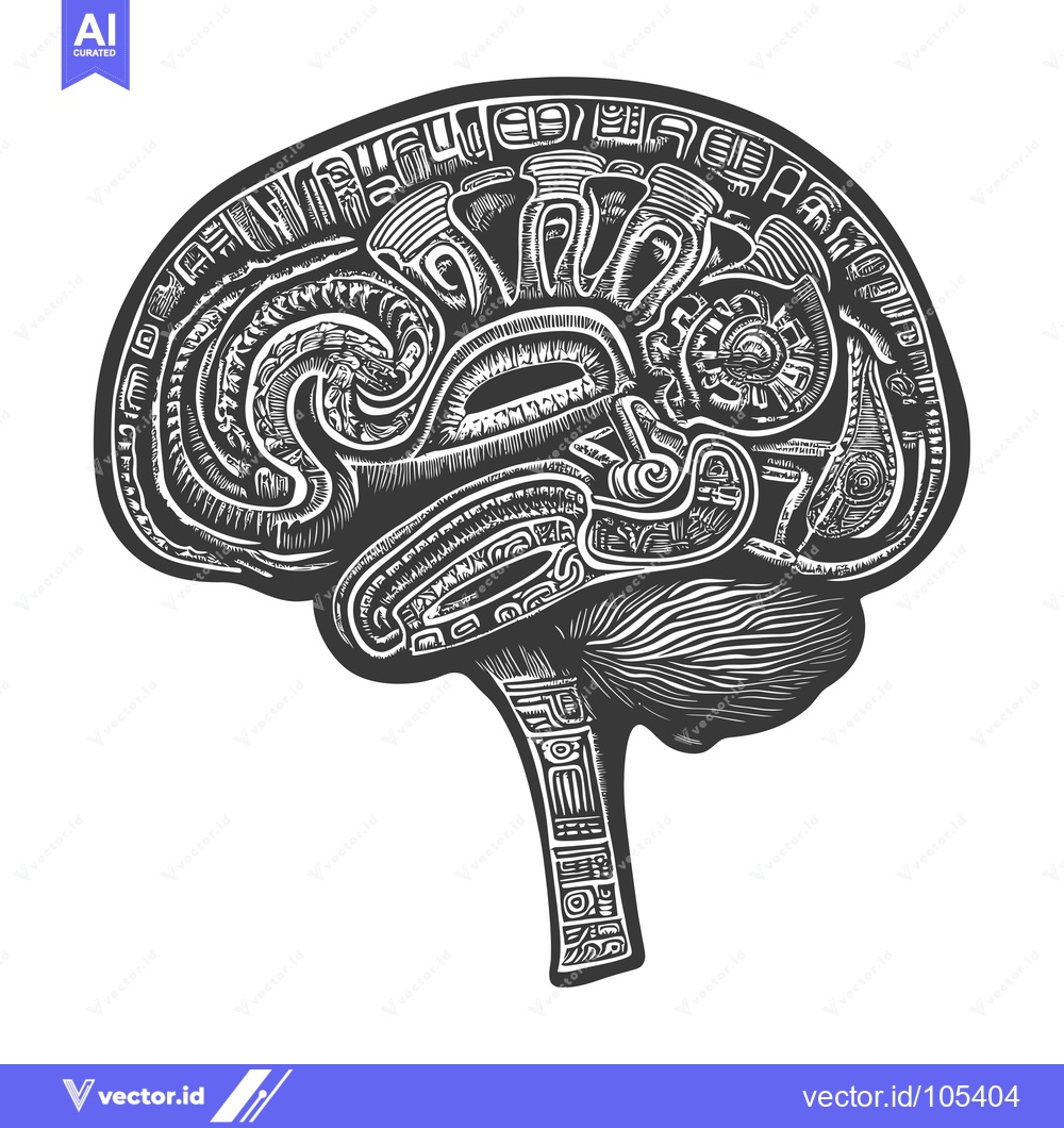 Premium Vector of Stylized Human Brain with Intricate Geometric Patterns