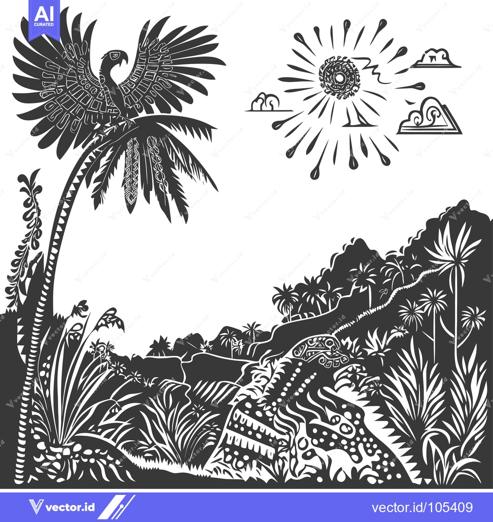 Premium Vector of Stylized Illustration of a Bird in a Tropical Landscape