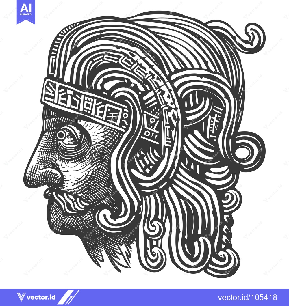 Premium Vector dari Stylized Illustration of a Warrior's Head in a Helmet