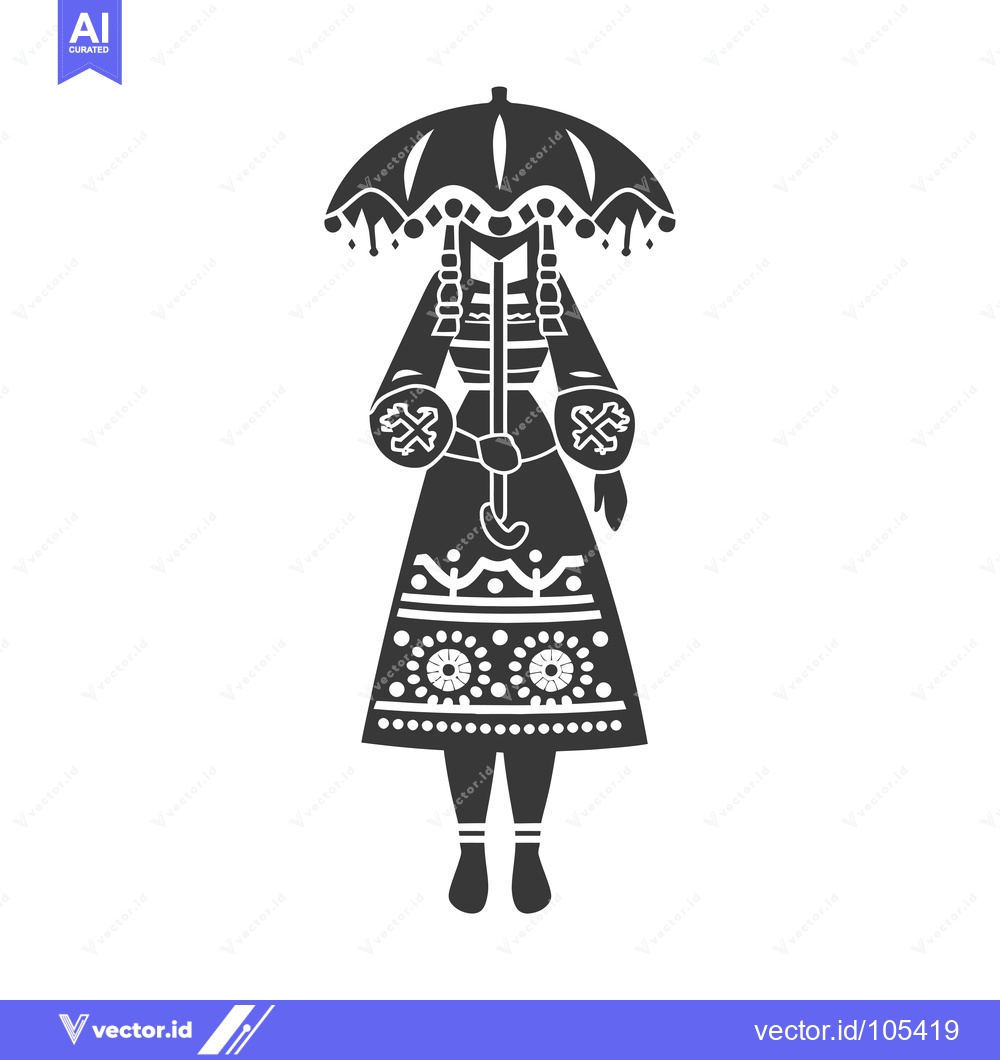 Premium Vector dari Stylized illustration of a woman wearing a dress and holding an umbrel