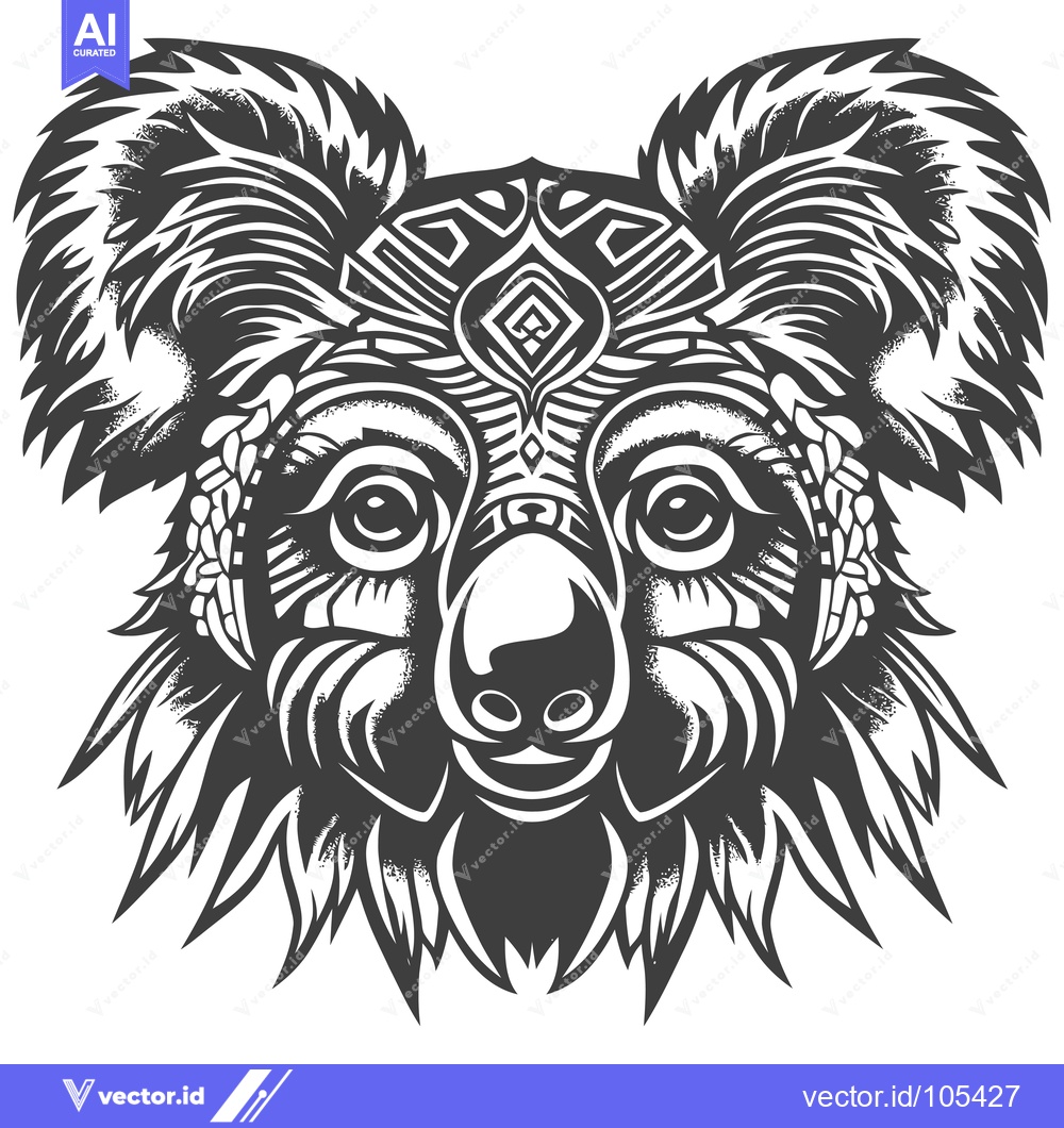 Premium Vector dari Stylized Koala Head with Tribal Geometric Design