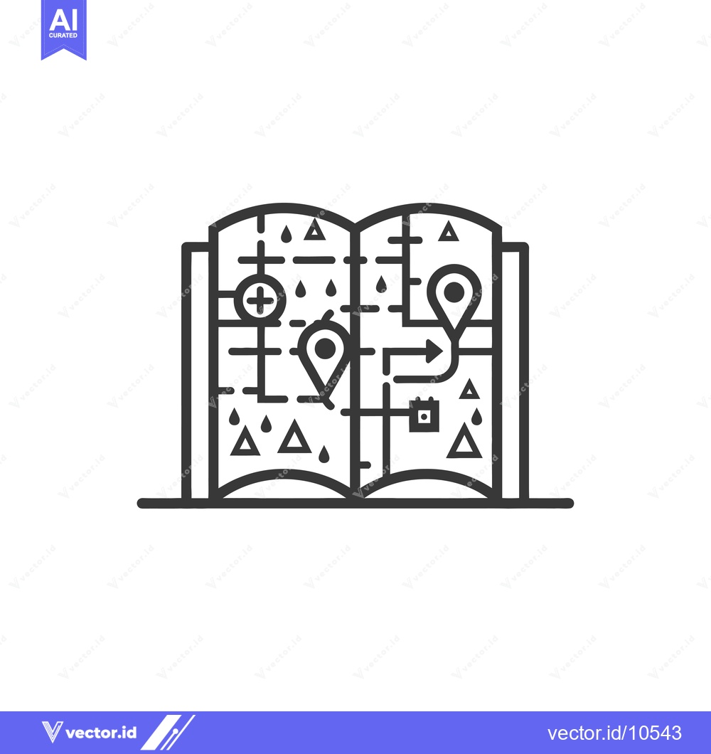 Premium Vector of A Black and White Line Drawing of an Open Map with Location Markers