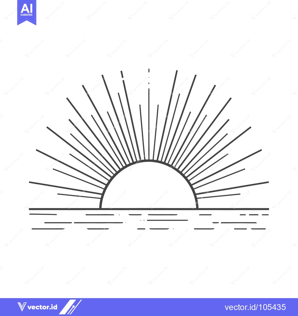 Premium Vector dari Stylized Line Art Depiction of a Sunset Over Water